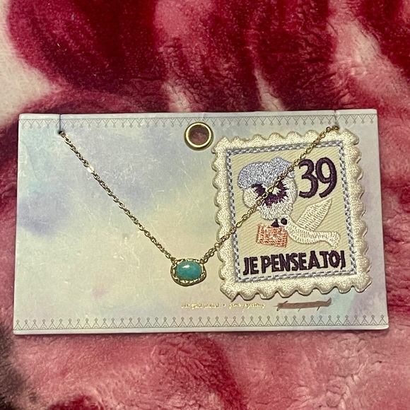 NWT Free People Postcard Necklace Press On Patch Set 14k Gold Plated Blue Stone - Picture 1 of 5